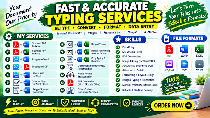 provide fast typing services,retype scanned documents