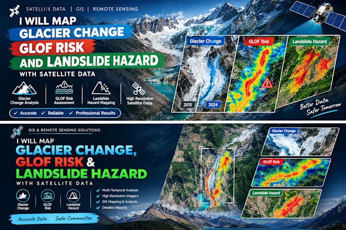 map glacier change, glof risk and landslide hazard with satellite data