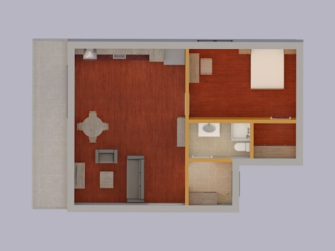create 2d floor plan and 3d interior render for apartment