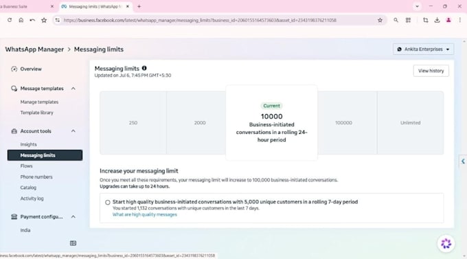 whatsapp business api setup, meta verification and bm 2k 10k 100k limit
