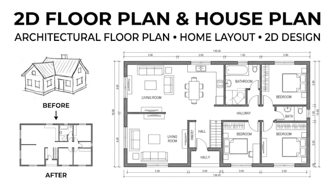 create 2d floor plan, house plan, architectural floor plan, and layout