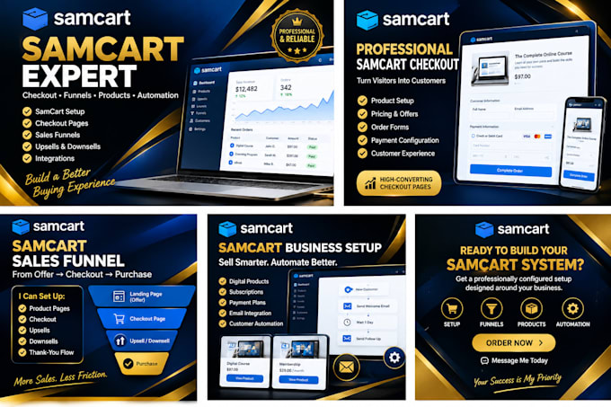 professionally set up your samcart checkout and sales funnel
