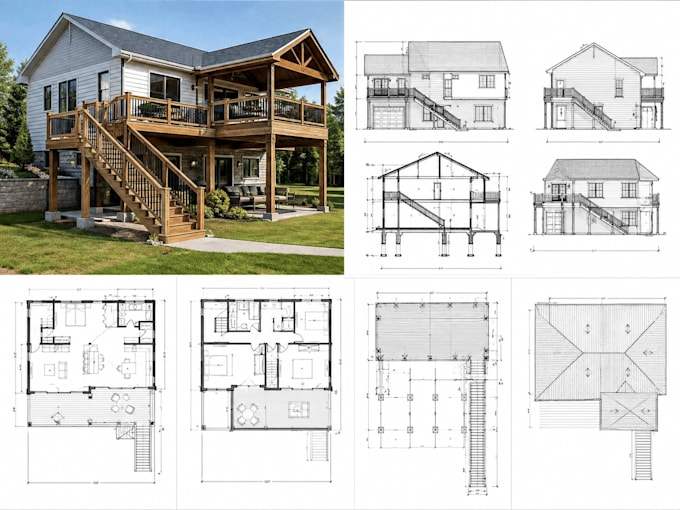 california, texas deck permit drawing, foundation plan, framing plan, pole barn