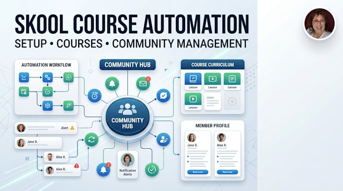do skool community setup, skool course upload, skool automation as skool manager