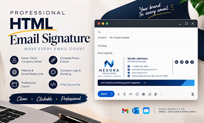design clickable HTML email signature with setup support
