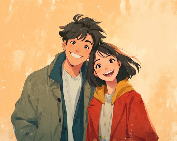 draw romantic couple anime art for you