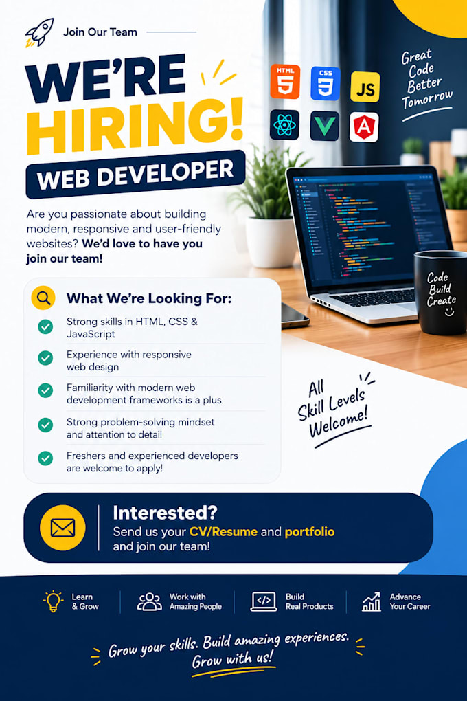 design a professional hiring poster for your web developer job