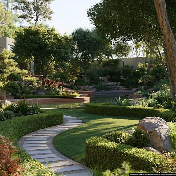 design landscape, terrace, backyard, pool, and patio