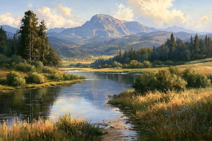 make a realistic digital landscape, oil painting art