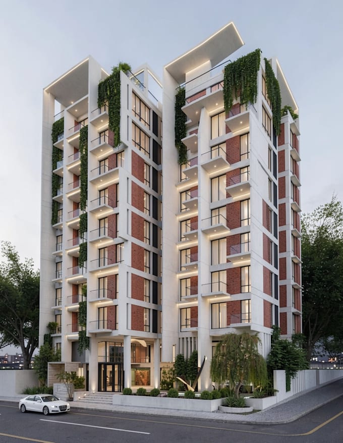 create exterior architectural renderings for apartments and buildings