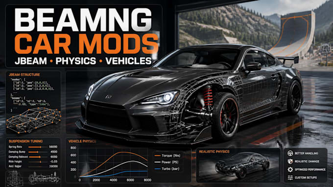 create beamng drive car mods, fix jbeam files and car physics