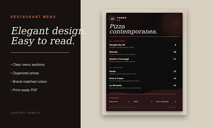 design a professional restaurant menu or price list