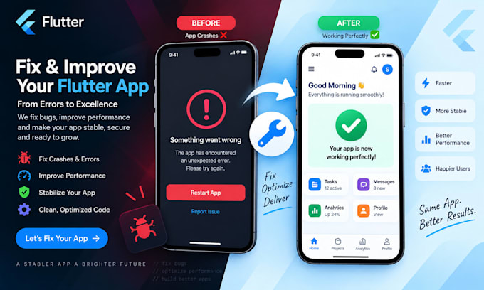 fix flutter app bugs errors and crashes on android and ios