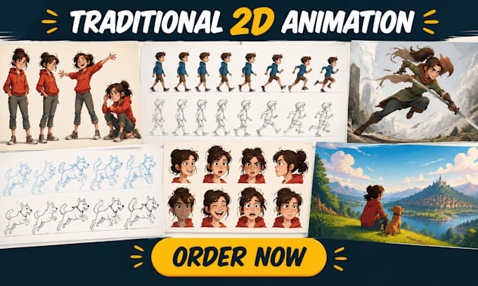 create traditional 2d animation, 2d line art, frame by frame animation and anime