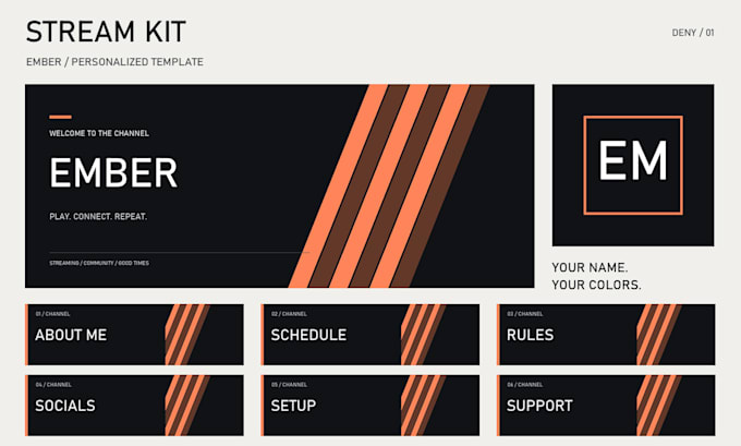 personalize a clean twitch banner and stream graphics kit