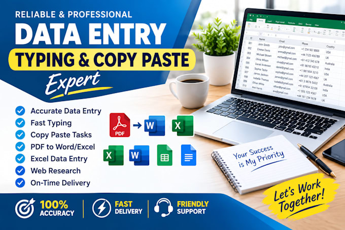 do accurate data entry, typing and copy paste
