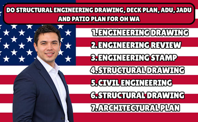 do structural engineering drawing, deck plan, adu, jadu and patio plan for oh wa