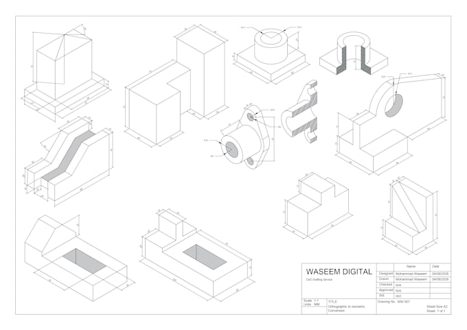 creat autocad 2d mechanical and orthographic drawing