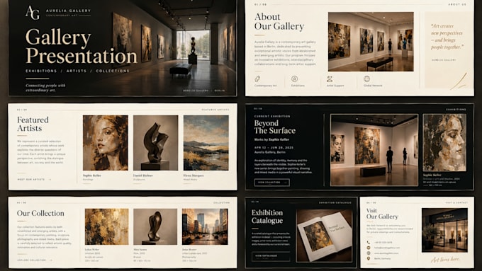 design a luxury art gallery presentation or catalog with canva