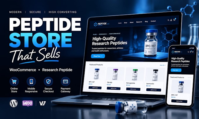 build peptide website, peptide store, research peptide woocommerce
