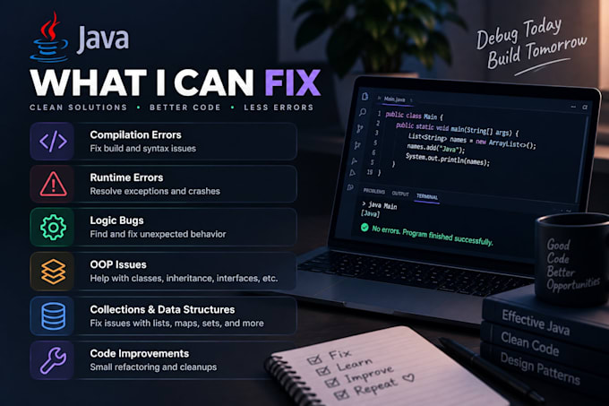 debug and fix errors in your java code