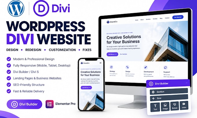wordpress divi website design redesign divi builder customization and fixes bugs