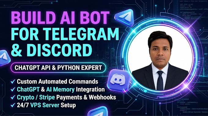 build custom ai telegram bot or discord bot using python and chatgpt API