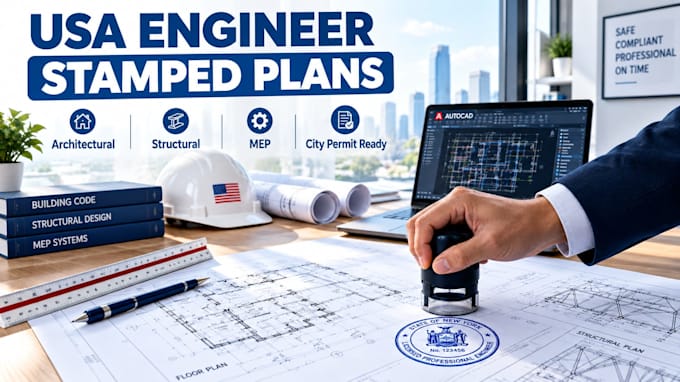 engineer stamp usa architectural plan mep structural drawing city permit floor
