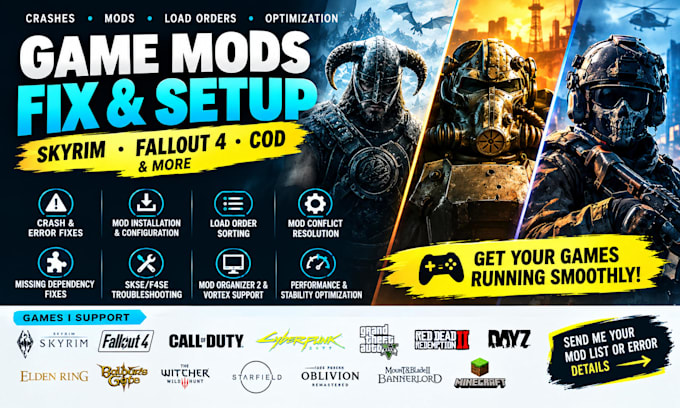 fix crashes, sort load orders, and install mods for skyrim ae, se, fallout 4 cod