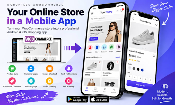 convert your woocommerce store into android and ios app with push notification