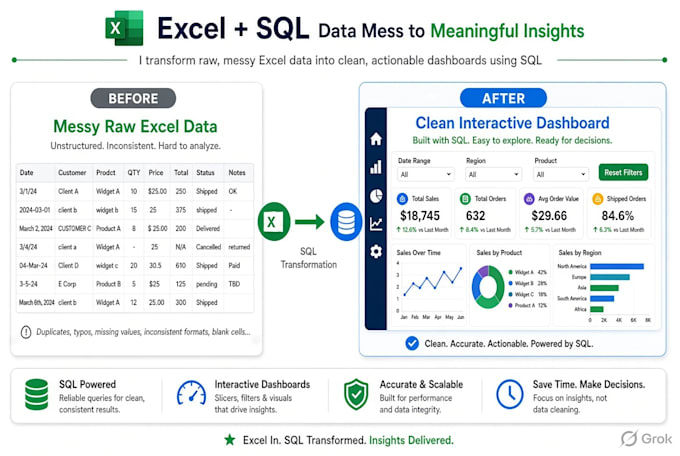 do excel and ms sql server tasks from beginner to advanced