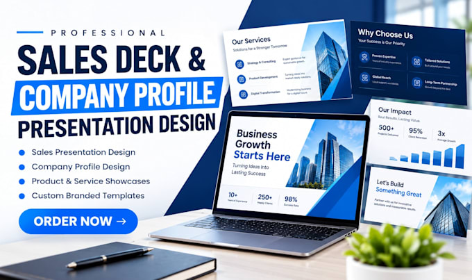 create a sales deck or company profile presentation design, sales presentation