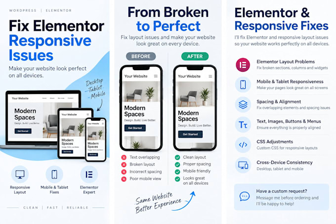 fix elementor responsive and mobile layout issues on wordpress