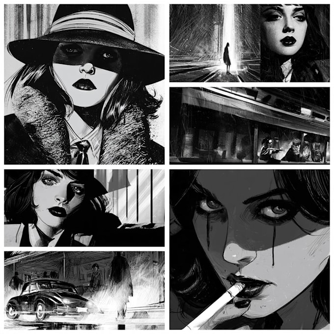 make noir horror and dark comic book illustrations