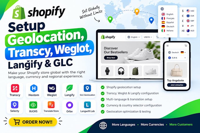 setup shopify language translator transcy hextom weglot langify glc geolocation