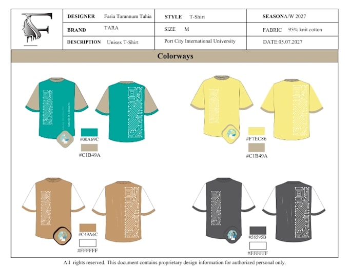 create a t shirt tech pack with detailed specifications
