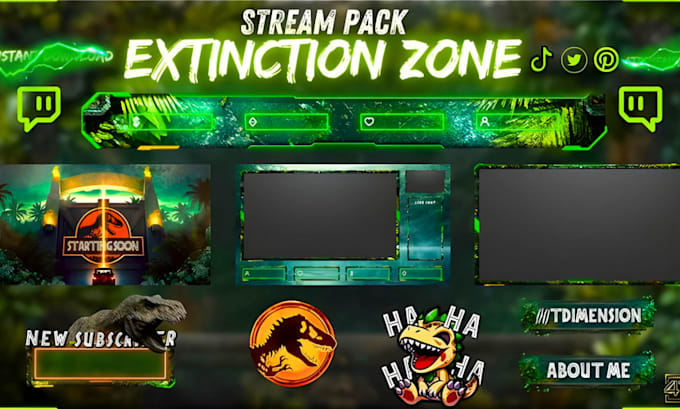 design animated twitch stream overlay, kick logo, panels, alerts emotes banner