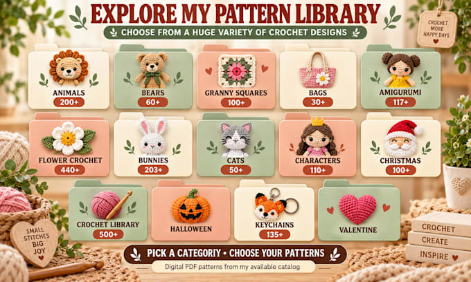 provide crochet and amigurumi PDF patterns from my pattern collection