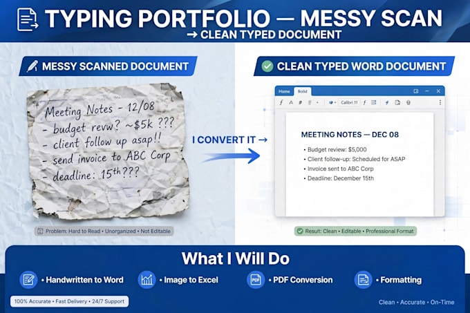 do fast typing, image to word, data entry and pdf to word conversion