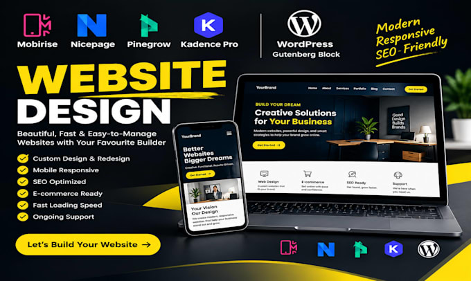 design mobirise nicepage pinegrow kadence pro wordpress website gutenberg block