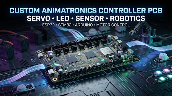 design custom animatronics controller pcb for robotics, servos, leds and sensors