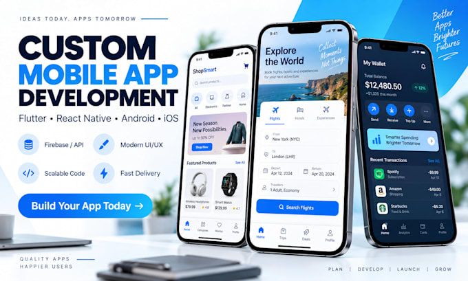 do mobile app development for andriod and IOS using flutter react native