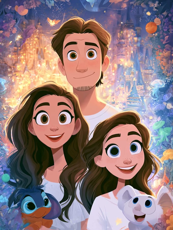 make a disney children cartoon illustration