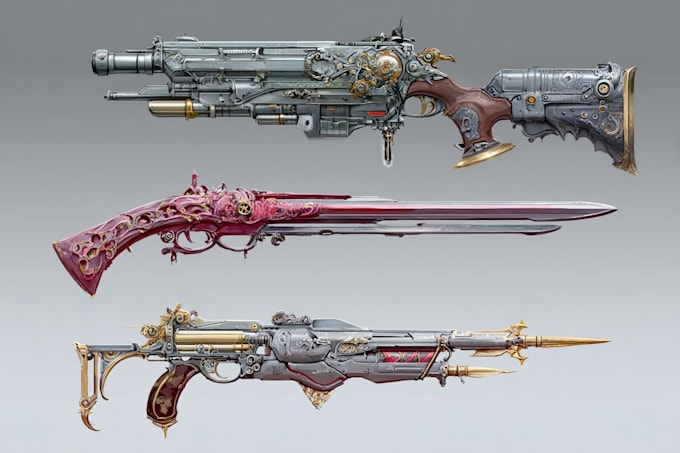 high quality weapon concept art for gaming and more