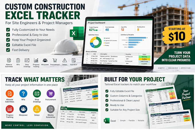 create professional construction excel trackers and dashboards