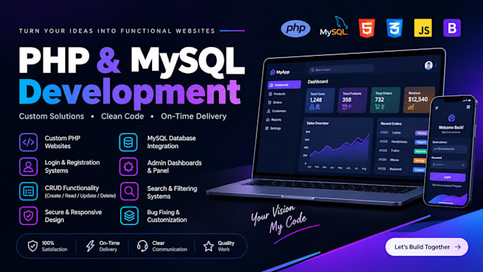 develop a custom PHP website with mysql database