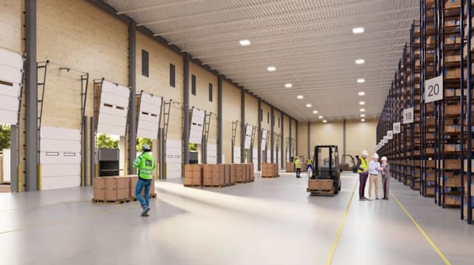 do an optimize industrial warehouse layout in autocad or sketchup,factory render
