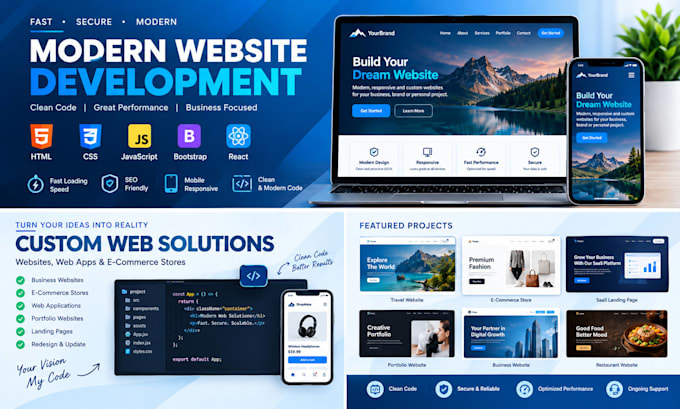 build a responsive webistes using html css and javascript and reactjs