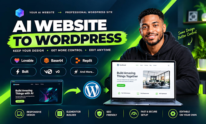 convert lovable,hostinger ai, base44,framer, replit or ai website to wordpress