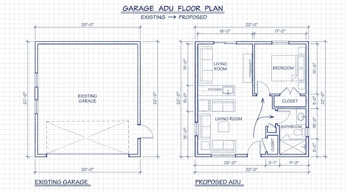 design garage conversion adu plans and adu drawings